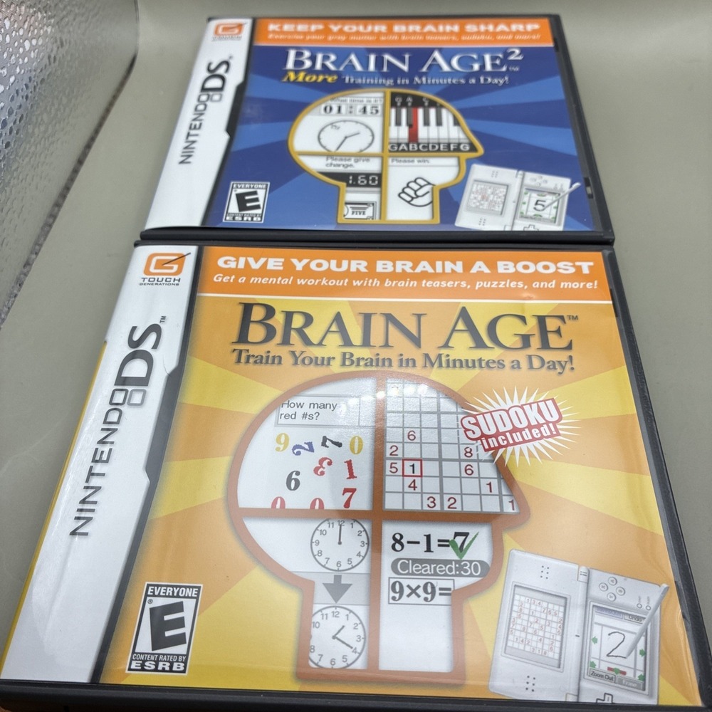 Nintendo DS Brain Age 1 and 2 Game Bundle CIB Sudoku Training NTR-ANDE NTR-ANME